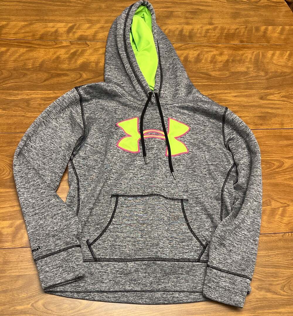Under Armour Storm 1 ColdGear Gray Neon Green Pullover Hoodie Sweatshirt